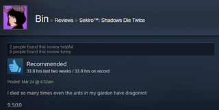 Illustration for article titled Sekiro: Shadows Die Twice, As Told By Steam Reviews